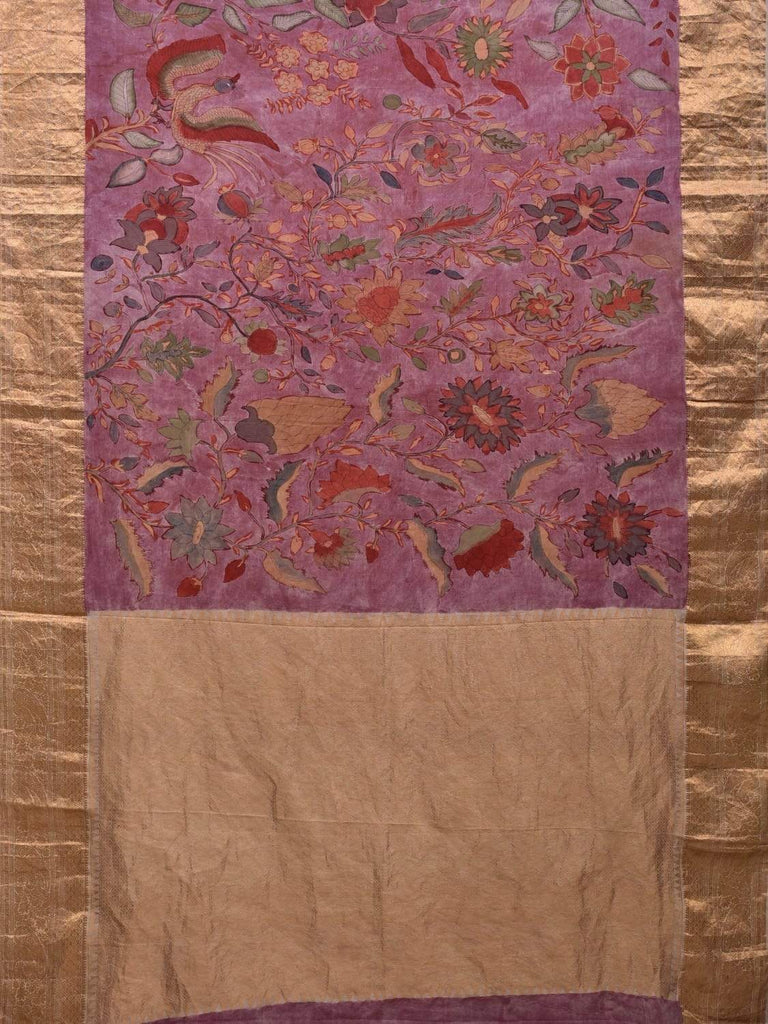 Wine Kalamkari Hand Painted Kanchipuram Silk Handloom Saree with Floral Design KL0563