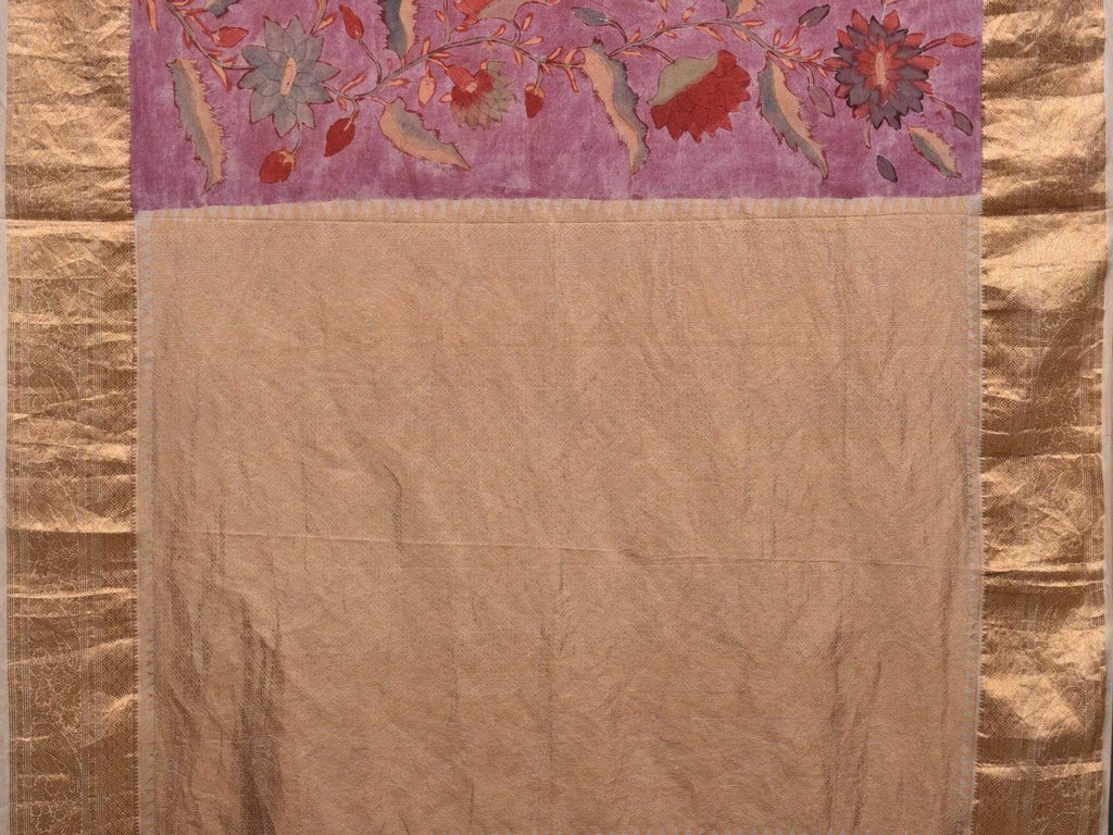 Wine Kalamkari Hand Painted Kanchipuram Silk Handloom Saree with Floral Design KL0563