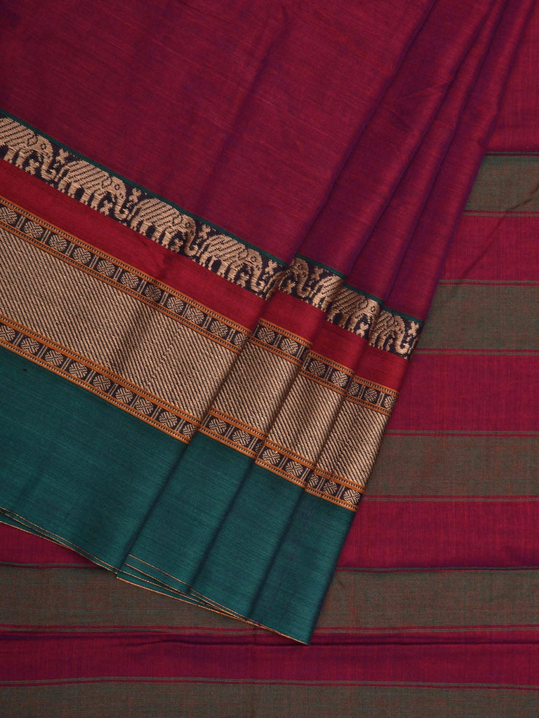 Wine Kanchi Cotton Plain Saree wtih One Side Border Design o0321