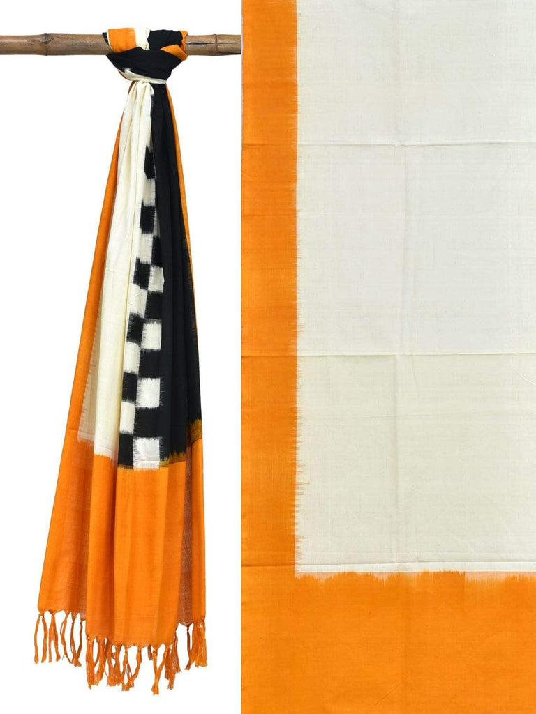 Yellow and Black Pochampally Ikat Cotton Handloom Dupatta with Middle Checks Design ds0258