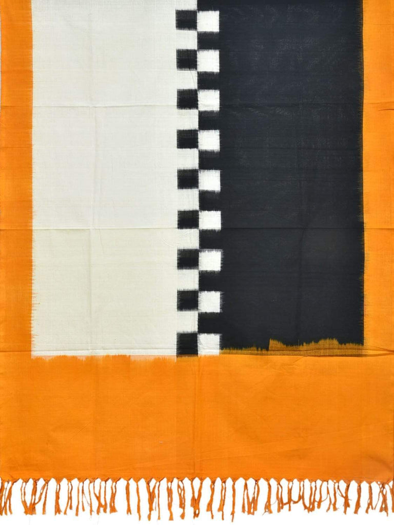 Yellow and Black Pochampally Ikat Cotton Handloom Dupatta with Middle Checks Design ds0258