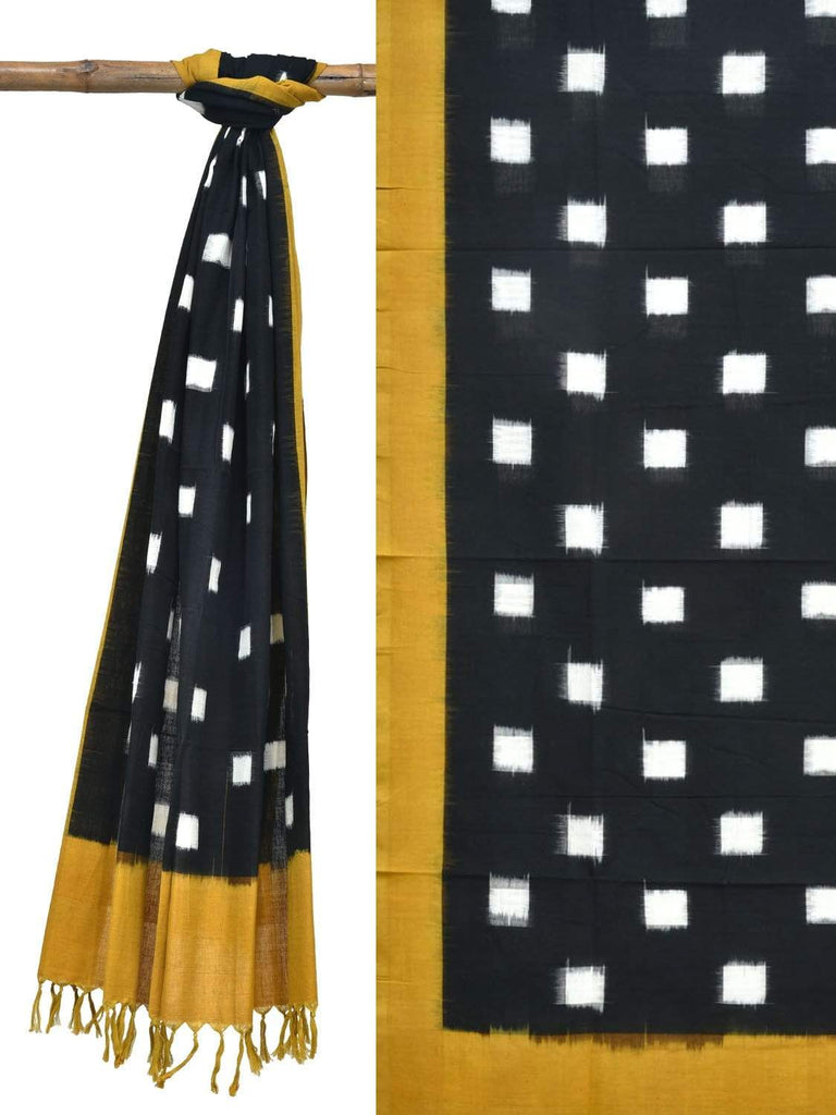 Yellow and Black Pochampally Ikat Cotton Handloom Dupatta with Square Buta Design ds1839