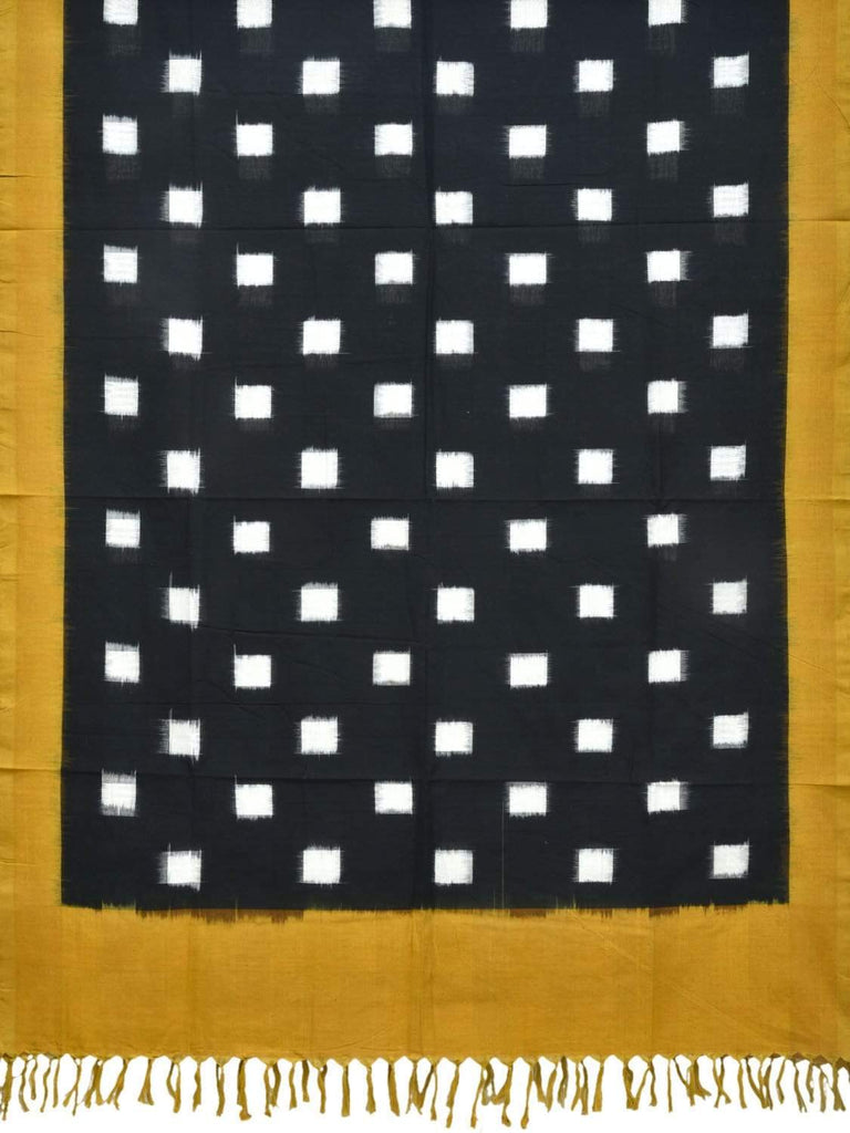 Yellow and Black Pochampally Ikat Cotton Handloom Dupatta with Square Buta Design ds1839