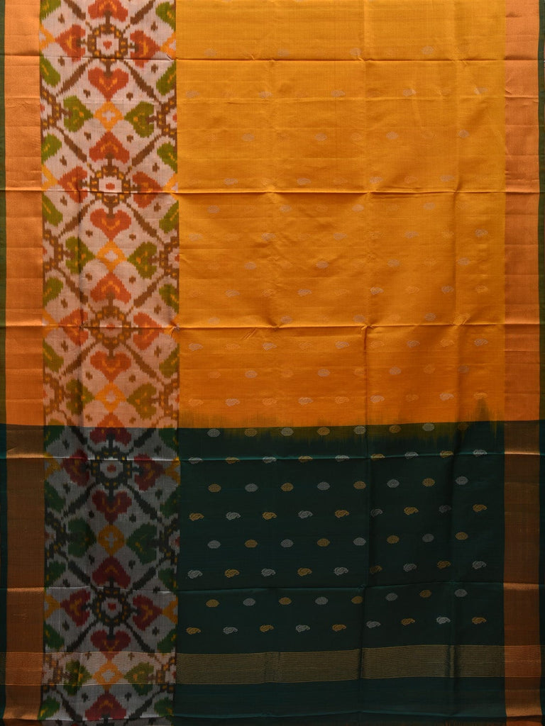 Yellow and Dark Green Uppada Silk Handloom Saree with Border Ikat and Buta Design u1853