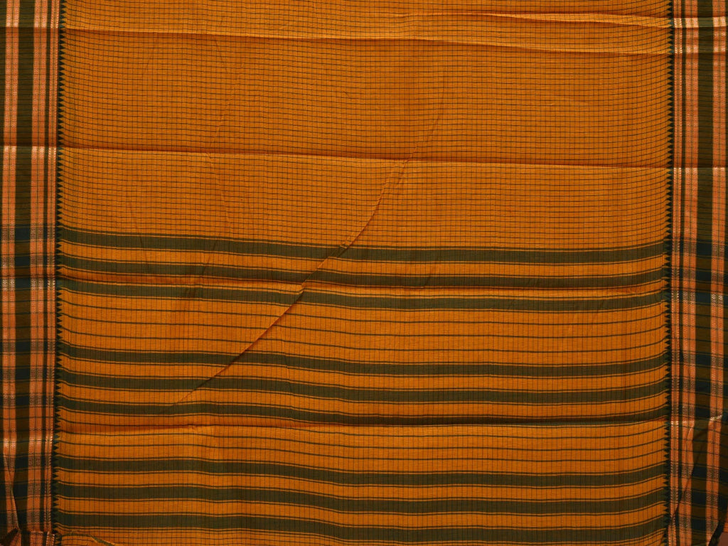 Yellow and Green Bamboo Cotton Saree with Checks Design bc0076