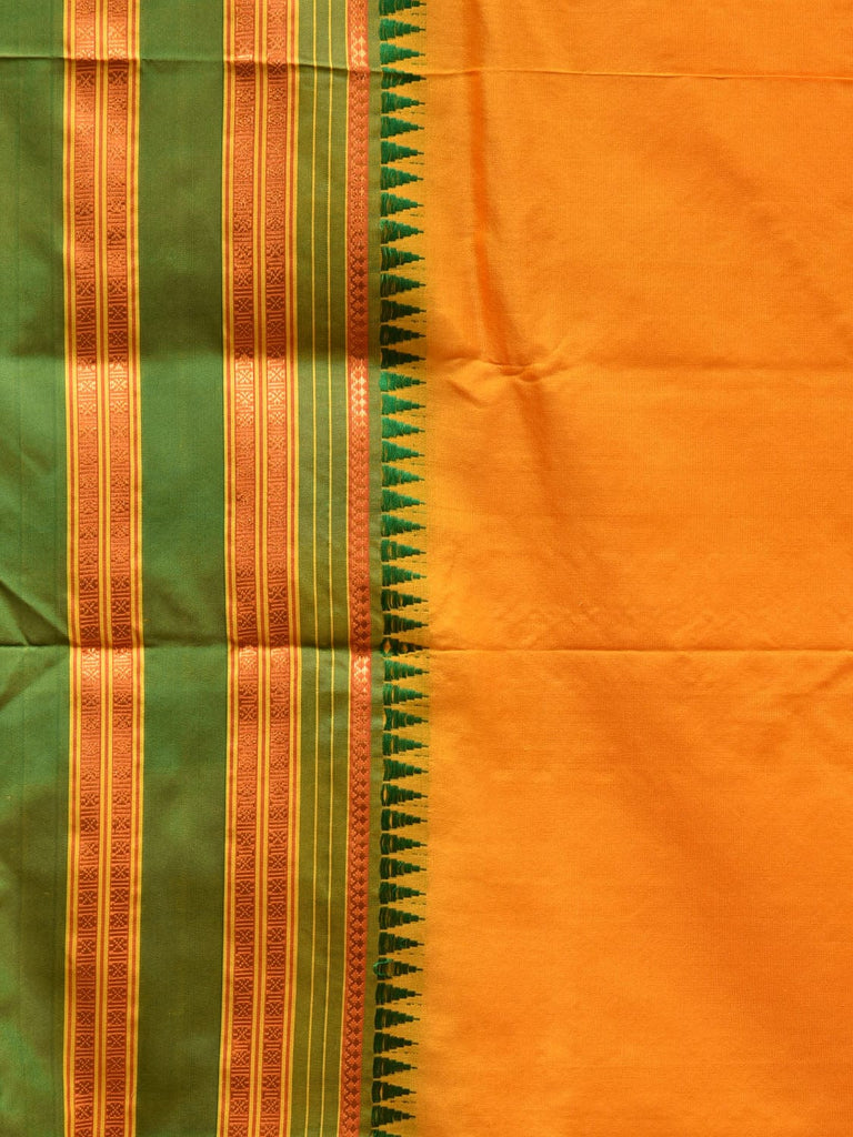 Yellow and Green Narayanpet Silk Handloom Plain Saree with Traditional Border Design No Blouse np0554