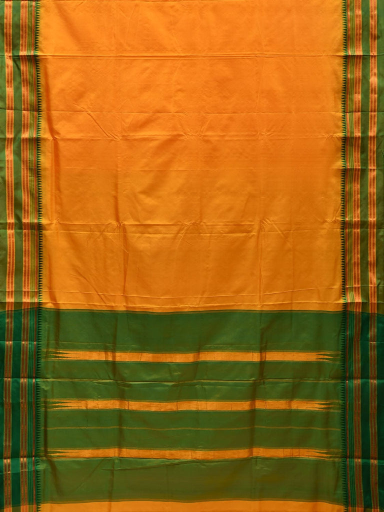 Yellow and Green Narayanpet Silk Handloom Plain Saree with Traditional Border Design No Blouse np0554
