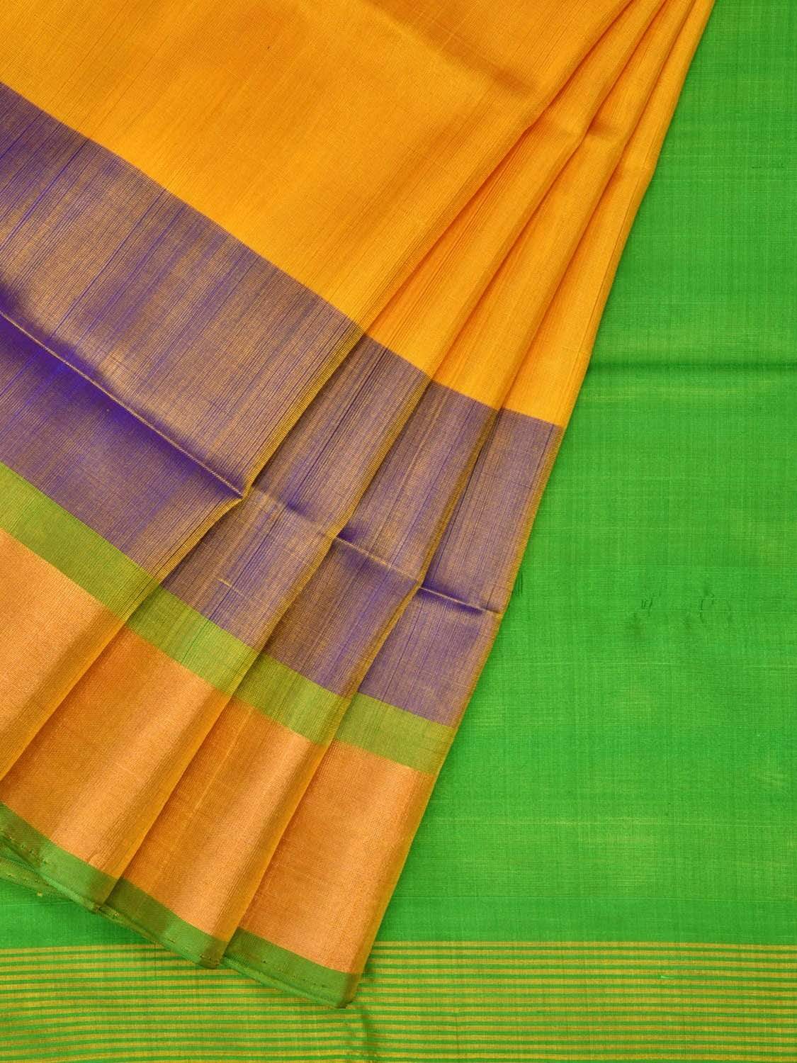 Orange and Blue color Uppada Tissue handloom saree with plain with big  border design -UPPI0001263