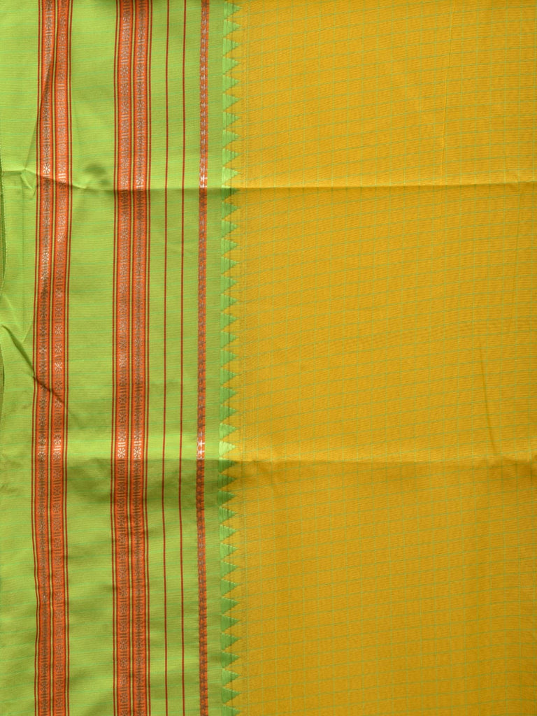 Yellow and Light Green Bamboo Cotton Silk Saree with Checks Design bc0057