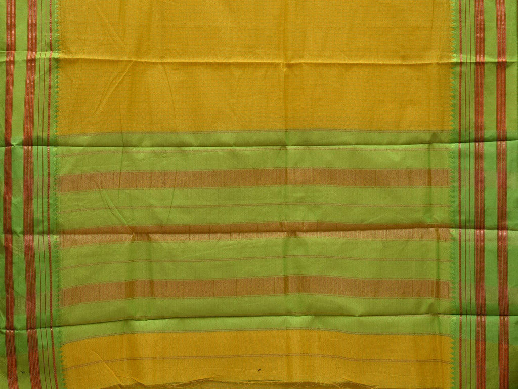 Yellow and Light Green Bamboo Cotton Silk Saree with Checks Design bc0057