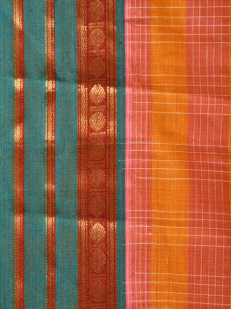 Yellow and Pink Narayanpet Cotton Handloom Saree with Strips Design No Blouse np0296