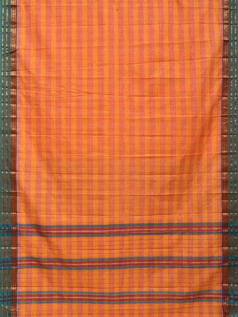 Yellow and Pink Narayanpet Cotton Handloom Saree with Strips Design No Blouse np0296