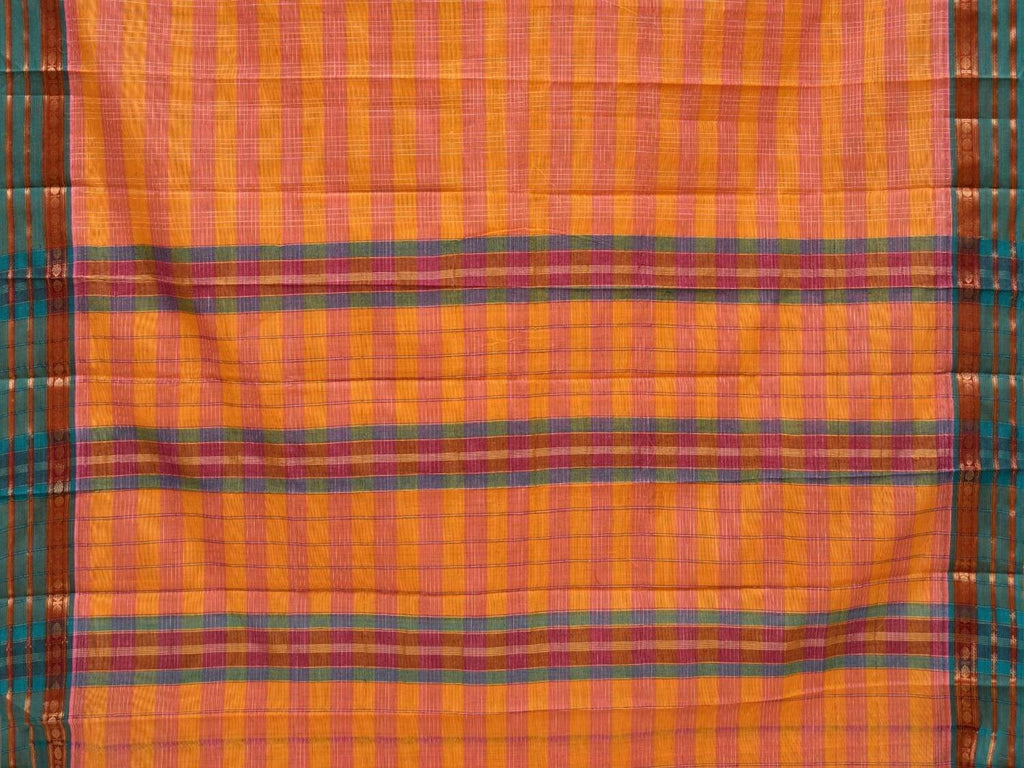 Yellow and Pink Narayanpet Cotton Handloom Saree with Strips Design No Blouse np0296