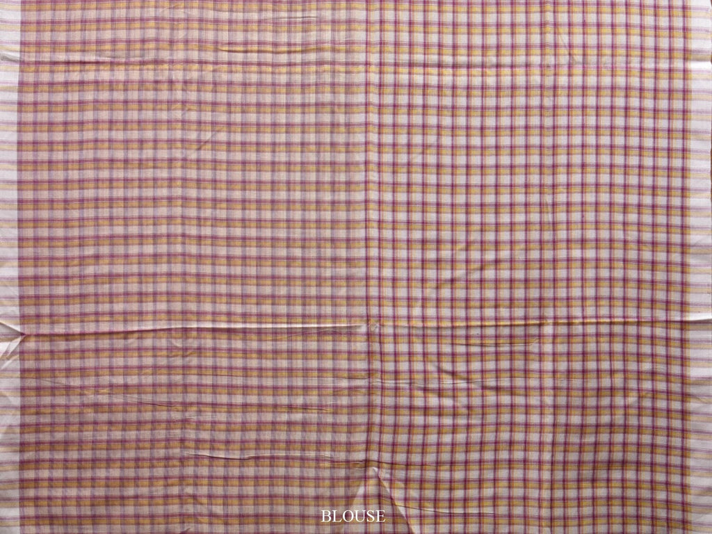 Yellow and Pink Organic Cotton Handloom Saree with Checks Design o0301