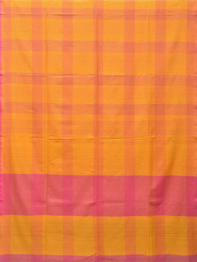 Yellow and Pink Soft Cotton Handloom Saree with Checks Design o0284