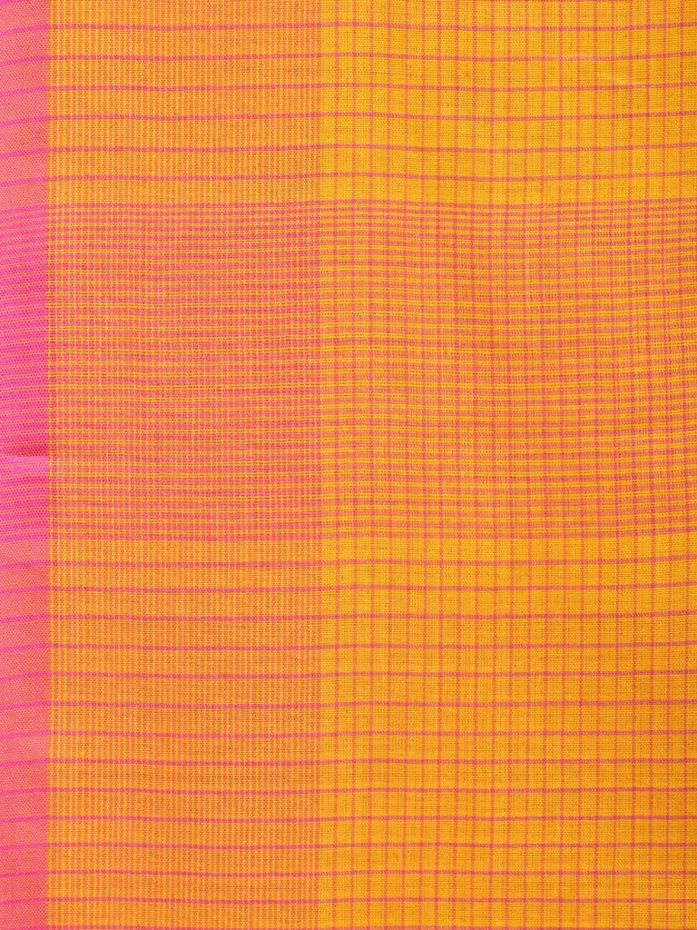 Yellow and Pink Soft Cotton Handloom Saree with Checks Design o0284