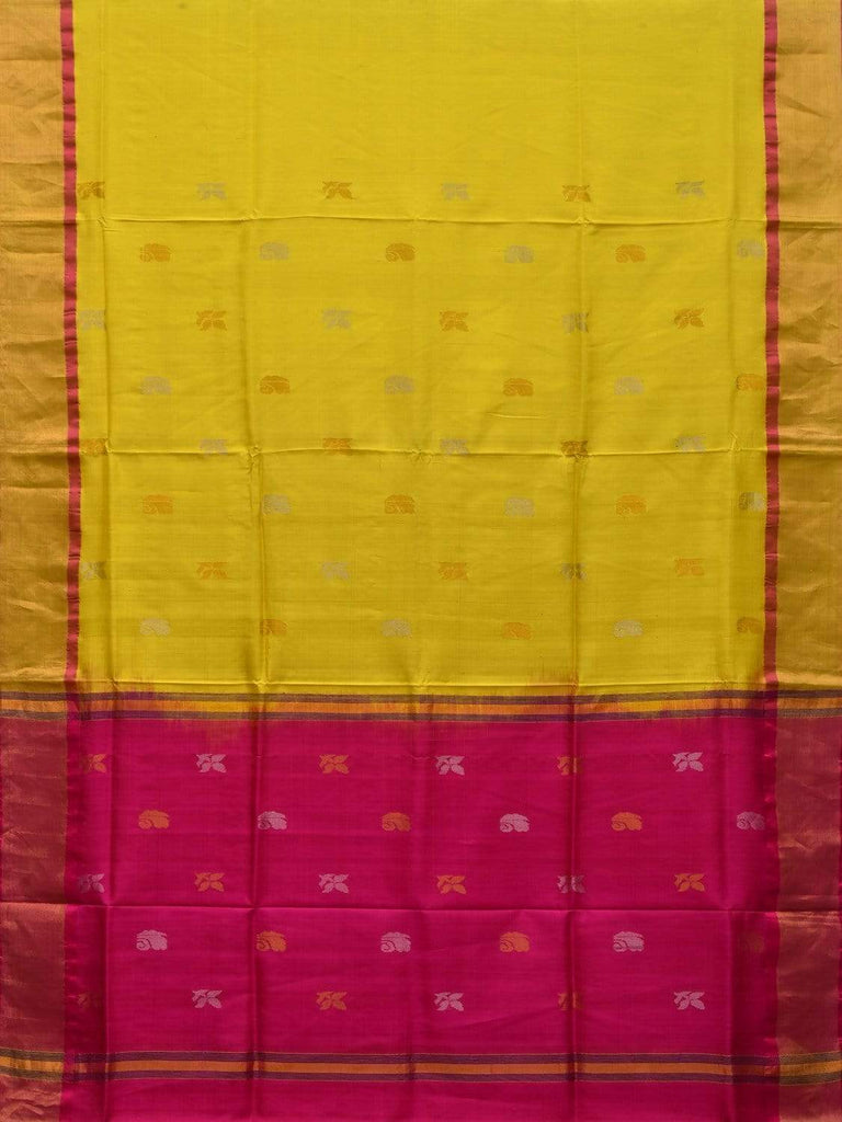 Yellow and Pink Uppada Silk Handloom Saree with Buta and Contrast Pallu Design u1746
