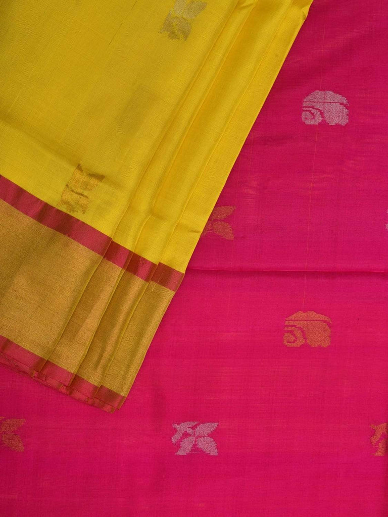 Yellow and Pink Uppada Silk Handloom Saree with Buta and Contrast Pallu Design u1746