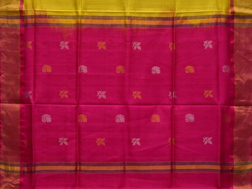 Yellow and Pink Uppada Silk Handloom Saree with Buta and Contrast Pallu Design u1746