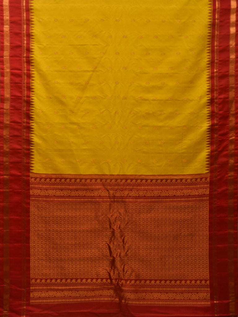 Yellow and Red Gadwal Silk Handloom Saree with Buta and Border Design g0324