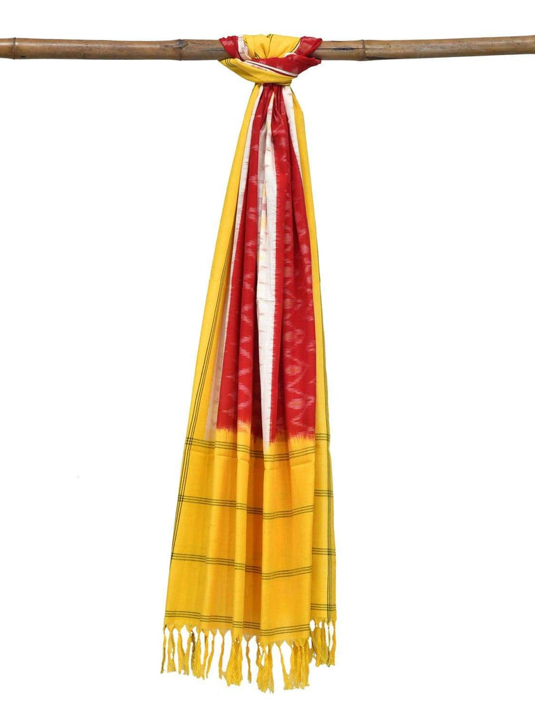 Yellow and Red Pochampally Ikat Cotton Handloom Dupatta with Zig-Zag Design ds1836