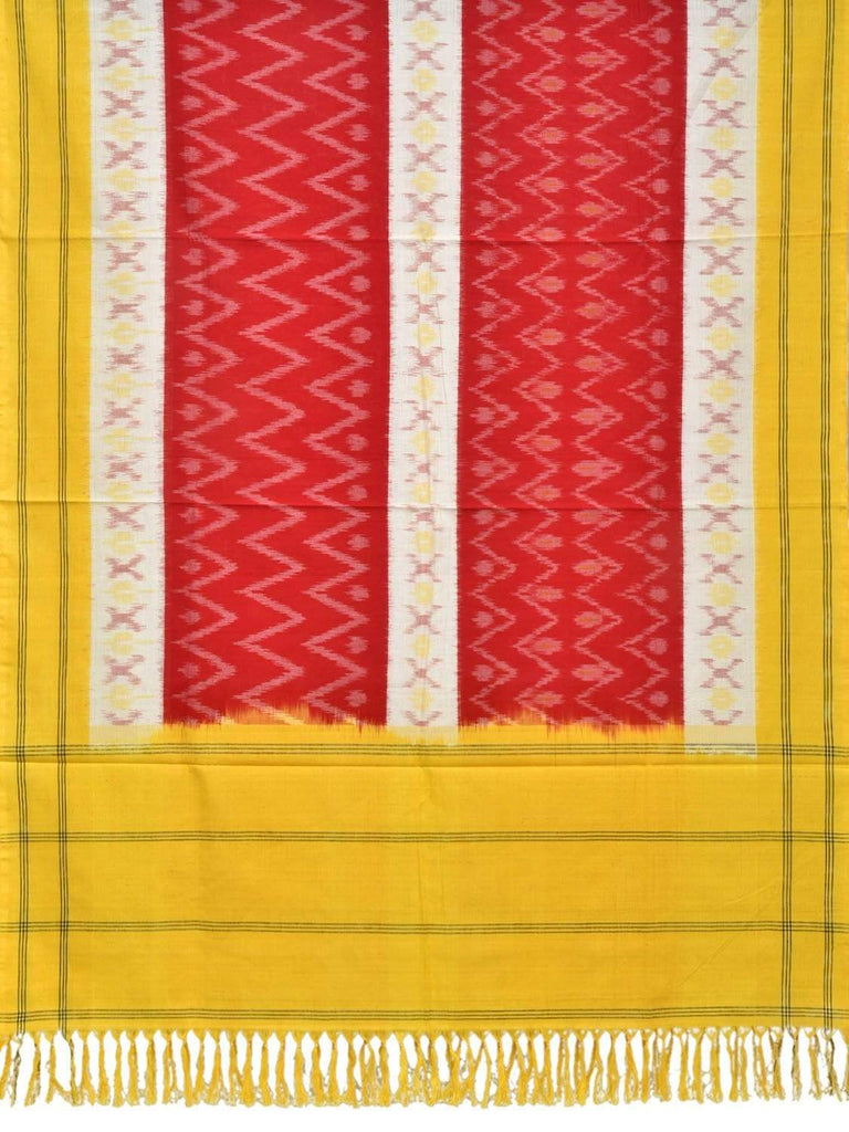 Yellow and Red Pochampally Ikat Cotton Handloom Dupatta with Zig-Zag Design ds1836