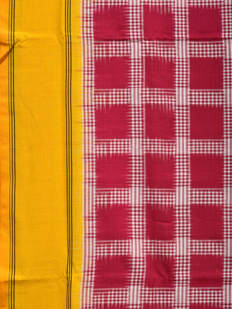 Yellow and Red Pochampally Ikat Cotton Handloom Saree with Checks Design i0597