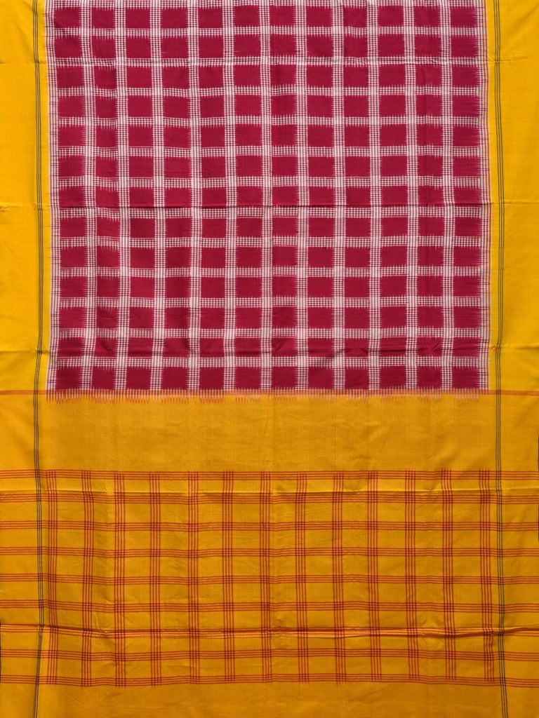Yellow and Red Pochampally Ikat Cotton Handloom Saree with Checks Design i0597