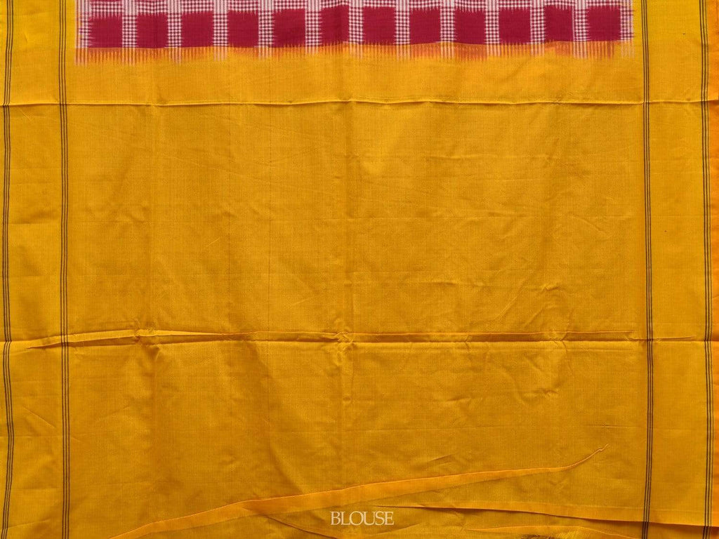 Yellow and Red Pochampally Ikat Cotton Handloom Saree with Checks Design i0597
