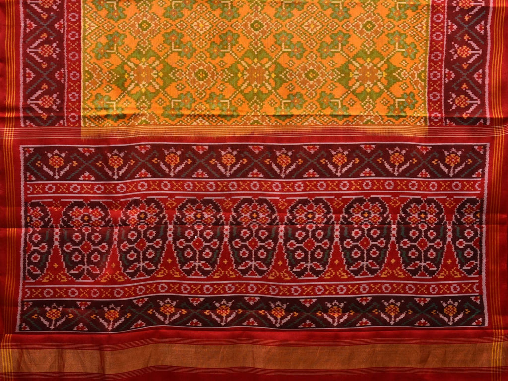 Yellow and Red Pochampally Ikat Silk Handloom Saree with Grill Design i0679