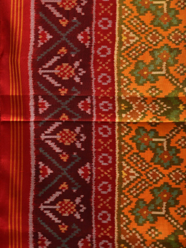 Yellow and Red Pochampally Ikat Silk Handloom Saree with Grill Design i0679