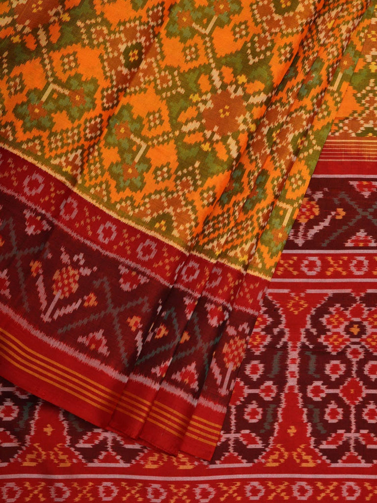 Yellow and Red Pochampally Ikat Silk Handloom Saree with Grill Design i0679