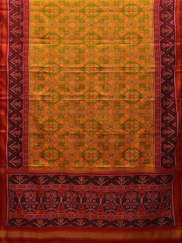 Yellow and Red Pochampally Ikat Silk Handloom Saree with Grill Design i0679