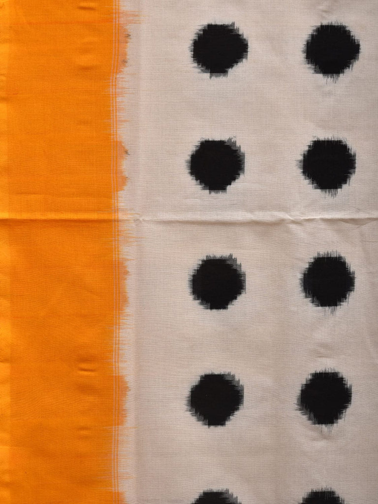 Yellow and White Pochampally Ikat Cotton Handloom Saree with Polka Dots Buta Design i0660