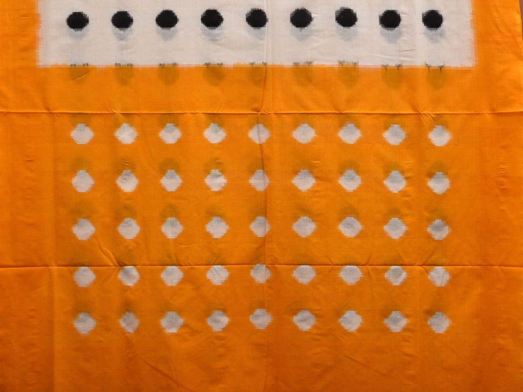 Yellow and White Pochampally Ikat Cotton Handloom Saree with Polka Dots Buta Design i0660