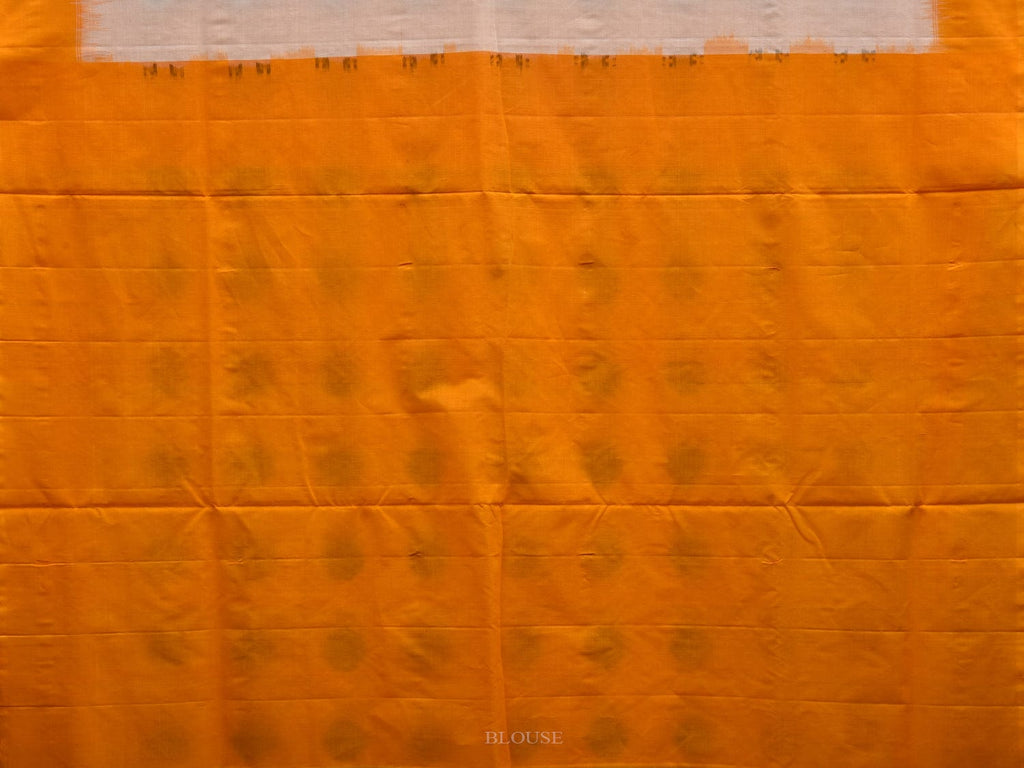 Yellow and White Pochampally Ikat Cotton Handloom Saree with Polka Dots Buta Design i0660