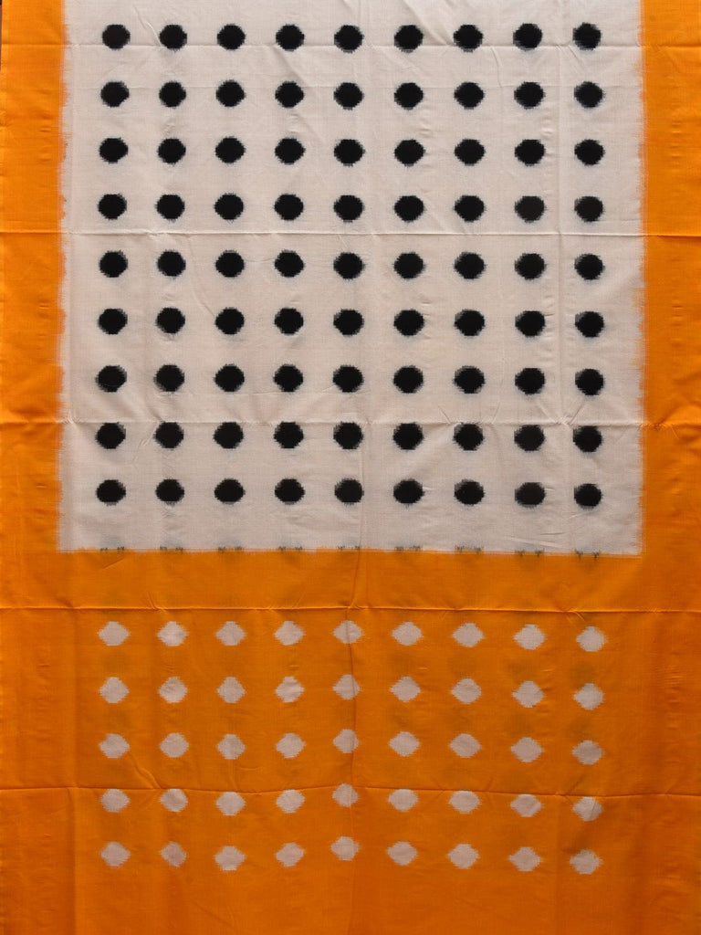 Yellow and White Pochampally Ikat Cotton Handloom Saree with Polka Dots Buta Design i0660