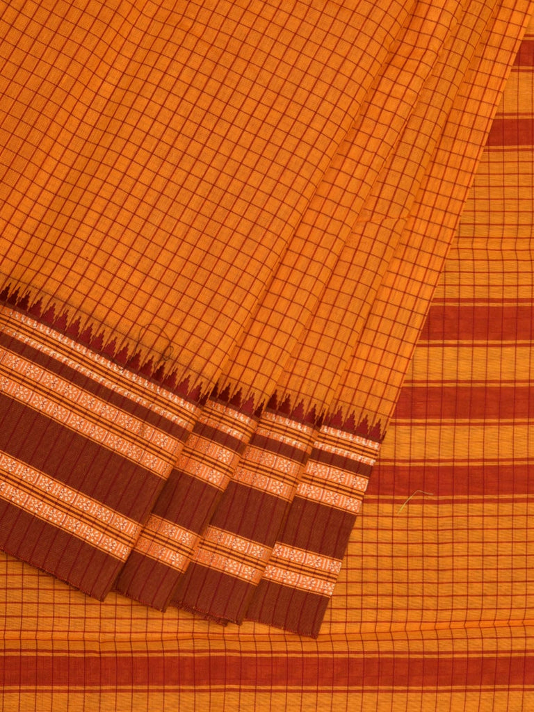 Yellow Bamboo Cotton Saree with Checks Design bc0037