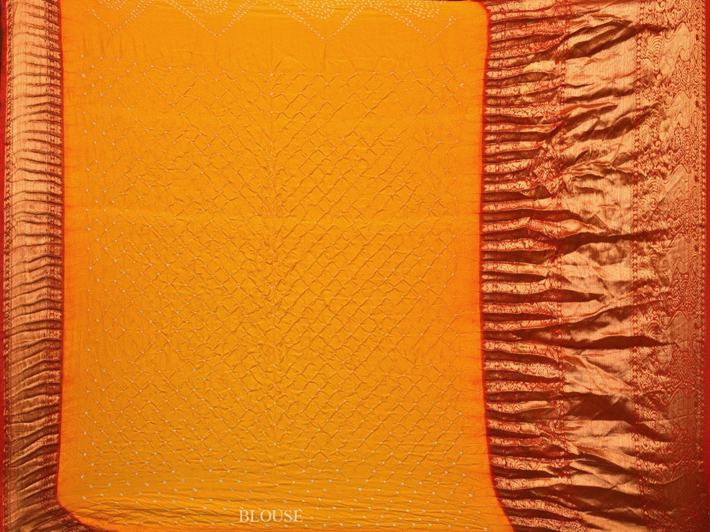 Yellow Bandhani Kanchipuram Silk Handloom Saree with Border and Pallu Design bn0429
