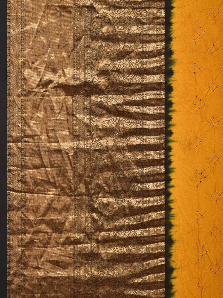 Yellow Bandhani Kanchipuram Silk Handloom Saree with Kalamkari Pallu and Blouse Design bn0395