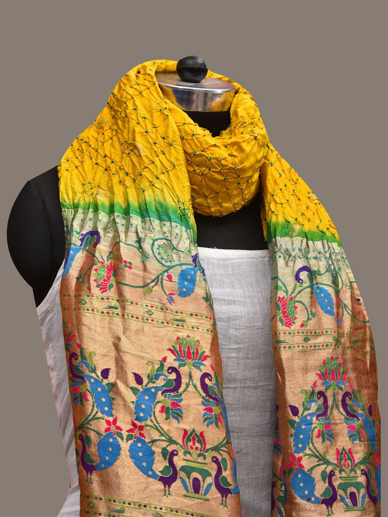 Yellow Bandhani Paithani Silk Handloom Dupatta with Border Design ds2755