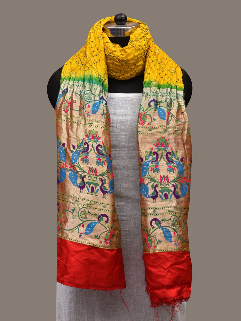Yellow Bandhani Paithani Silk Handloom Dupatta with Border Design ds2755