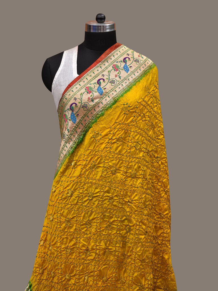 Yellow Bandhani Paithani Silk Handloom Dupatta with Border Design ds2755