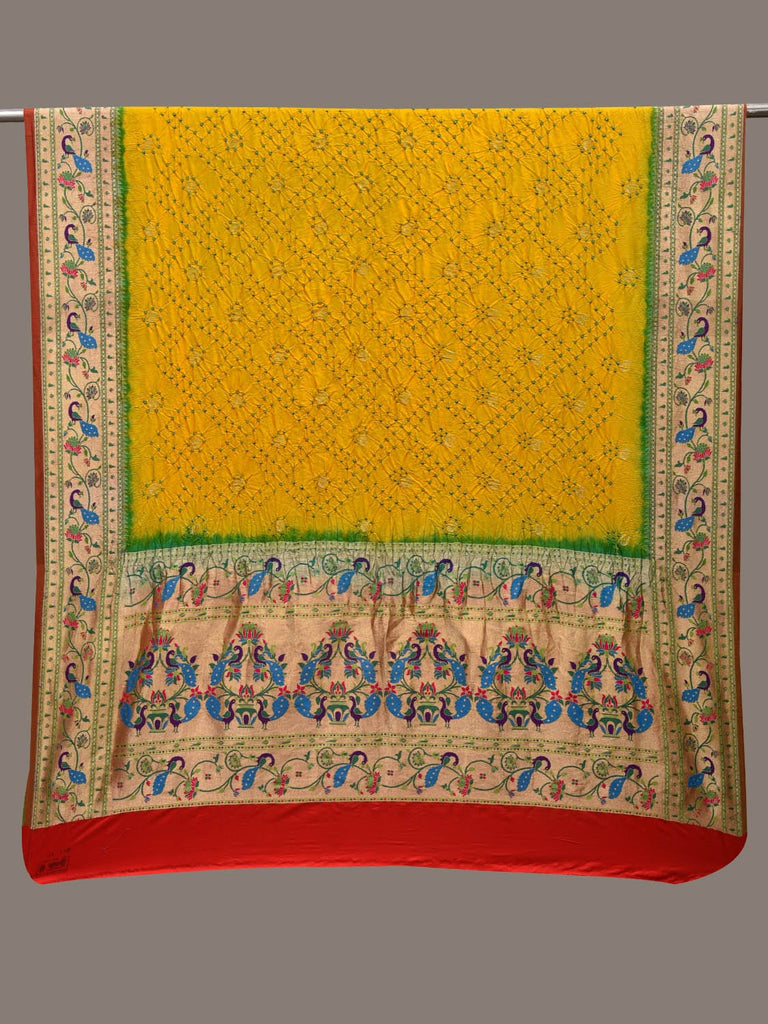 Yellow Bandhani Paithani Silk Handloom Dupatta with Border Design ds2755