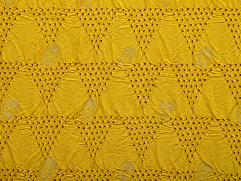Yellow Bandhani Paithani Silk Handloom Saree with Peacock and Parrot Border Design bn0346
