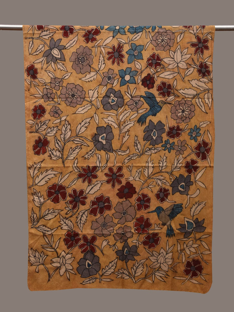 Yellow Kalamkari Hand Painted Cotton Handloom Dupatta with Floral and Birds Design ds2863