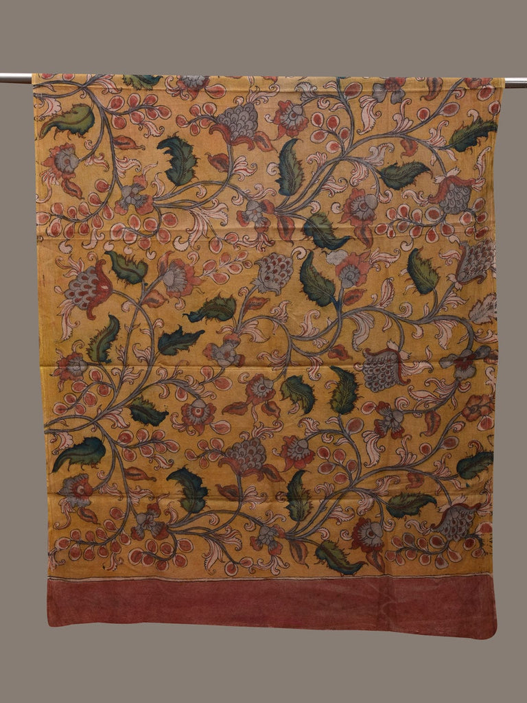 Yellow Kalamkari Hand Painted Cotton Handloom Dupatta with Floral Design ds2878