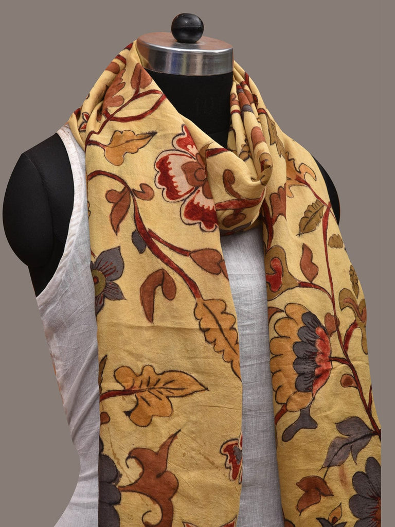 Yellow Kalamkari Hand Painted Silk Handloom Stole with Floral Design ds2803