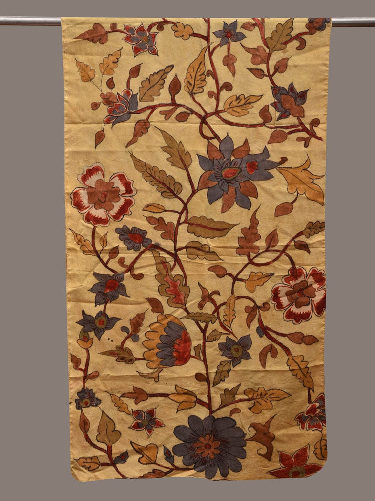 Yellow Kalamkari Hand Painted Silk Handloom Stole with Floral Design ds2803