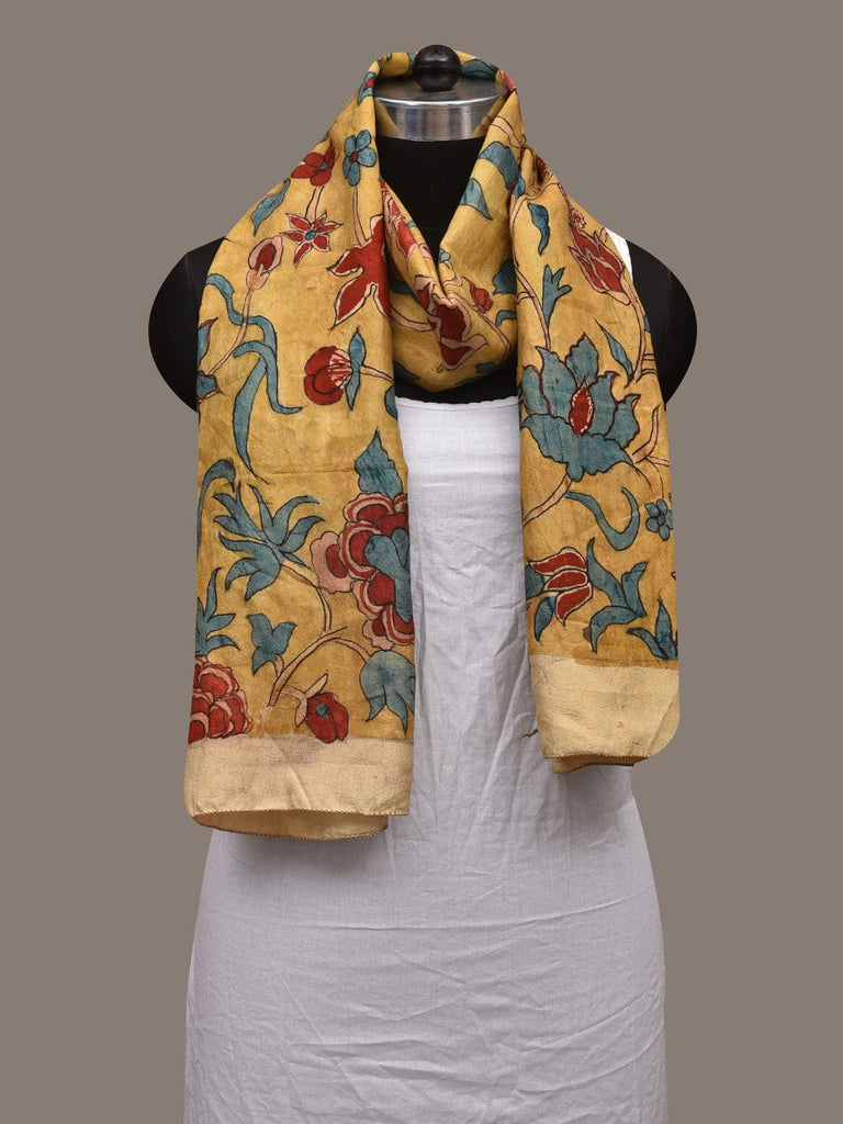 Yellow Kalamkari Hand Painted Silk Handloom Stole with Floral Design ds3028